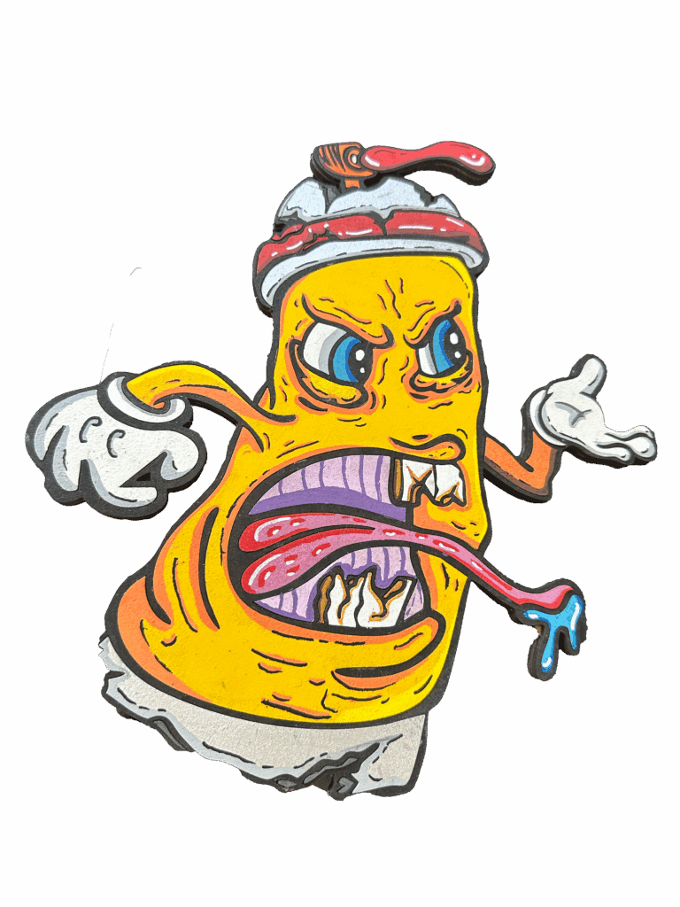 hand painted cartoons on laser mdf wood panel wood painting decoration decor interior design art graffiti spray can crack kids molotov 94 Montana colors artist Portugal Portuguese