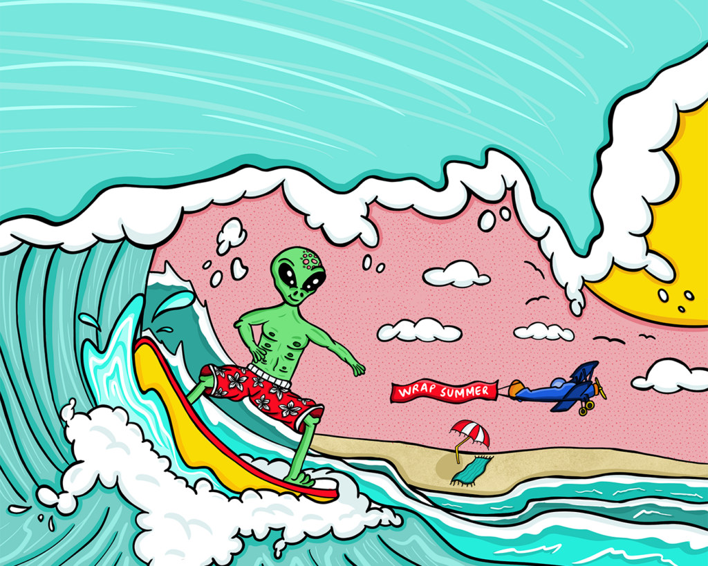 alien summer alien at the beach beach day space beach et alien na praia alien surf alien surfing illustration illustrator ilustração desenho alien desenho extraterrestre alien art outer space et ilustração illustration art arte ilustrador ilustradora designer graphic designer design design gráfico design gráfica