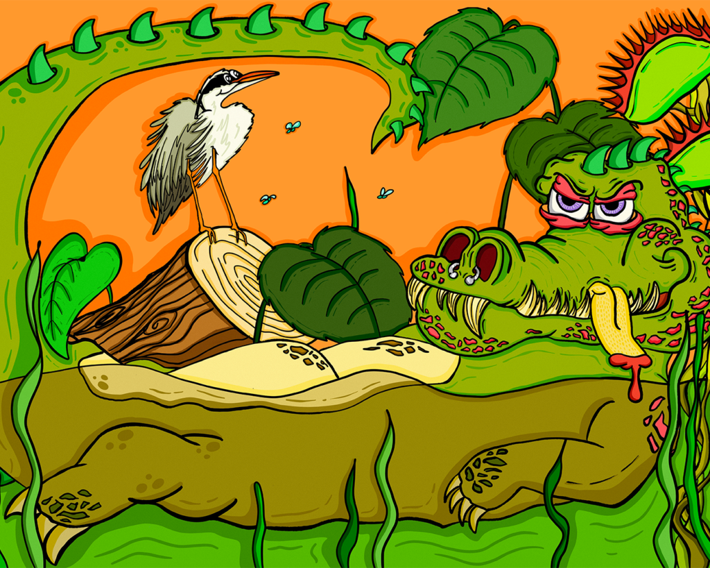 crocodile aligator corcodilo jacaré planta carnívora carnivorous plant Nepenthaceae, Sarraceniaceae, Droseraceae Lentibulariaceae illustration illustrator ilustração desenho alien desenho extraterrestre alien art outer space et ilustração illustration art arte ilustrador ilustradora designer graphic designer design design gráfico design gráfica